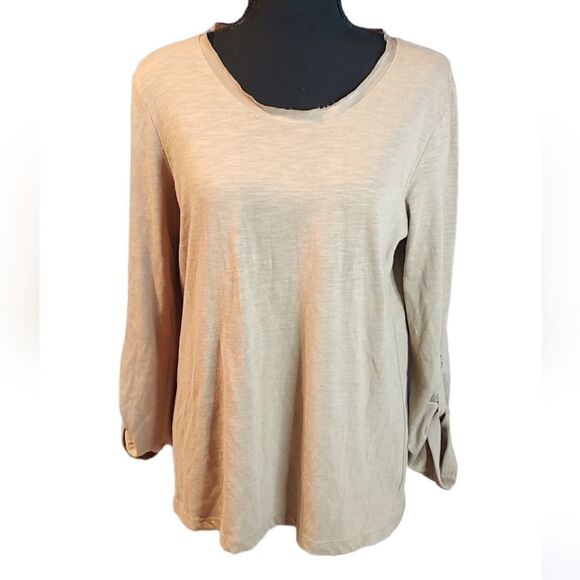 Retro-ology Beige Long Sleeve Top with Chiffon Back Medium - Picture 1 of 6